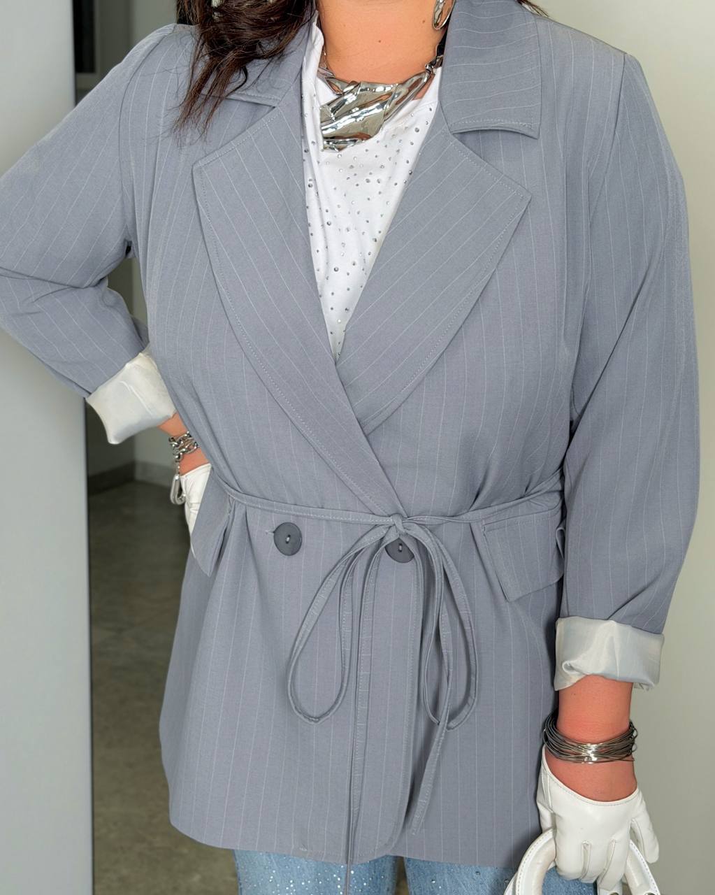 Піджак на підкладі смужка 2 гудзики пояс 5517 купити photo 2026 03 20 10 45 29