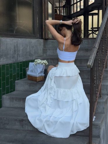 Асиметрична спідниця з хвилями воланів льон бохо 415 купити photo 2026 04 24 14 15 04