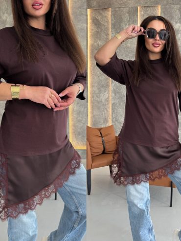 Футболка подовжена комбінована з мереживом 9075 купити photo 2026 04 25 21 04 40